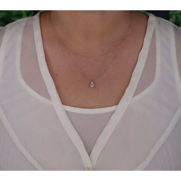 Pendant Only 10K White Gold Natural Aquamarine and Diamond Pendant 1/2" x 1/4" - Picture 4 of 6